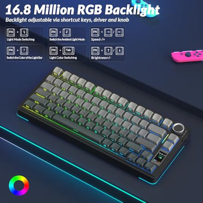 AULA S75 PRO Wireless Mechanical Keyboard with Screen&Knob, Tri-Mode Hot Swappable Gaming Keyboard 75%, Pre-lubed Switches, RGB Backlit, Side Printed PBT Keycaps, Creamy Sounding Computer Keyboards - color: Gradient Black