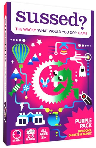 SUSSED Wacky ‘What Would You Do?’ Fantasy Card Game - Fun for Girls, Boys & Tweens - for Kids Ages 8 and Up, 2-8 Players, 15-30 Min Playtime - Purple Deck: Dragons, Space & Magic - color: Amazing Purple (Magic, Ghosts & More Theme)