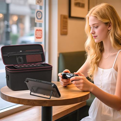 Switch 2 Carrying Case, Large EVA Hard Shell Travel Bag with 12 Game Slots | Compatible with Switch 2 console, dock, Pro Controller and charger; dual-layer storage with handle and shoulder strap