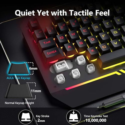 AULA Gaming Keyboard, T102 104 Keys Gaming Keyboard and Mouse Combo with RGB Backlit, All-Metal Panel, Anti-Ghosting, PC Game Keyboard and Mouse, USB Wired Keyboard Mouse for MAC Xbox PC Gamers - color: Black Keycaps + Black Panel