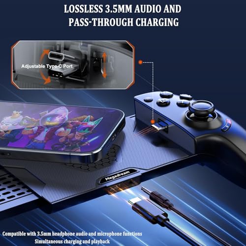 Megadream Phone Controller for iPhone 17/iPhone 16/iPhone 15/Android USB C Mobile Gaming Controller with 3.5mm Audio Jack, Remote Player Gamepad for PS5/PS4/Xbox/PC, Cloud Game, Plug and Play, Hall Joysticks/Hall Trigger, 2 Mappable Buttons - color: Black