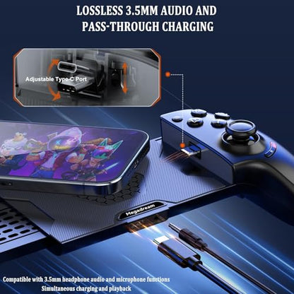 Megadream Phone Controller for iPhone 17/iPhone 16/iPhone 15/Android USB C Mobile Gaming Controller with 3.5mm Audio Jack, Remote Player Gamepad for PS5/PS4/Xbox/PC, Cloud Game, Plug and Play, Hall Joysticks/Hall Trigger, 2 Mappable Buttons - color: Black