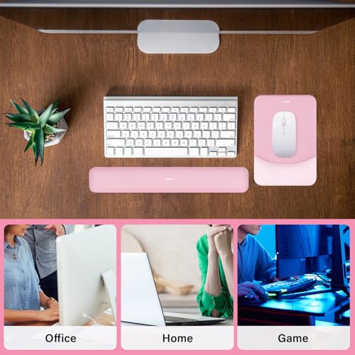 MOSISO Wrist Rest Support Mouse Pad & Keyboard Set, Pink | Rectangular Ergonomic Mousepad, Non-Slip Base, Home/Office Pain Relief & Easy Typing, Neoprene Cloth & Raised Silicone Lining - color: Pink