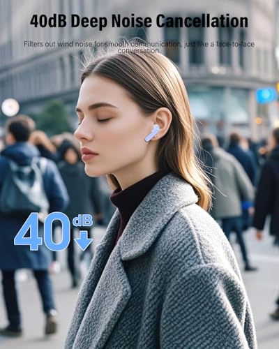Wireless Earbuds, Bluetooth 5.4 Headphones Bass Stereo/Clear Call,Pale Blue | Ear Buds with Noise Cancelling Mic LED Display in Ear Earphones IP7 Waterproof 36H Bluetooth Earbuds for Phones/Sport/Laptop - color: Pale Blue