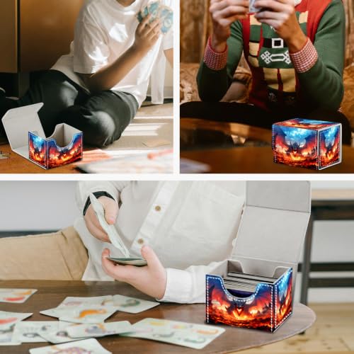 Magnetic Closure TCG Deck Box Portable Card Holder Trading Card Deck Box | PU Leather Collectible Card Case Game Trading Card Deck Box Storage Scratch Resistant Lining, Black Dragon Lava Volcano - color: Black Dragon Lava Volcano