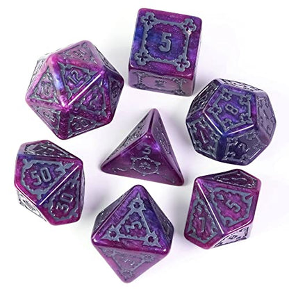 cusdie 7 Pcs 25mm Giant DND Dice with Dragon Eye Dice Bag, Polyhedral Dice Set, D&D Dice for Pathfinder RPG(Purple/Blue) - color: Purple/Blue