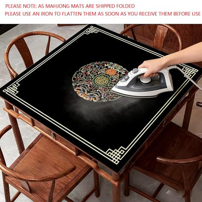 Chinese Style Mahjong Mat, 31.5 * 31.5'' Anti Slip and Noise Reduction Mahjong Table Mat for Poker, Card, Board & Tile Games (Black) - style: Black