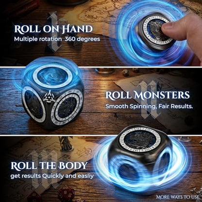 7-in-1 Spinner Dice Cube for D&D, Premium Metal RPG Dice Set with Engraved Fantasy Monsters, Unique Collectible Gift for Dungeons & Dragons Players - color: Spinner Cube Blue