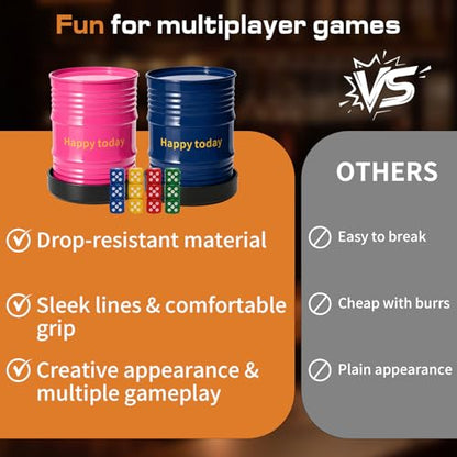 Lies Dice Game Set with 2 Gas Can Shaped Dice Cups, 12 Colorful Dice and Base, for 2-6 Players, Party and Family Fun (Pink+Blue) - color: Pink+blue
