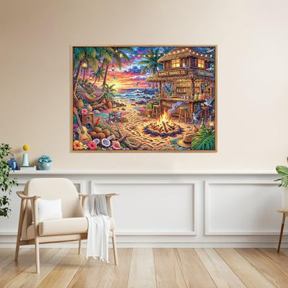 1000 Piece Beach Puzzles for Adults | Seaside Bar Puzzles for Adults 1000 Pieces, Vacation Jigsaw Puzzle, Impossible Hard Fun Challenging Beach Bar Adult Puzzles - color: Sunset Beach