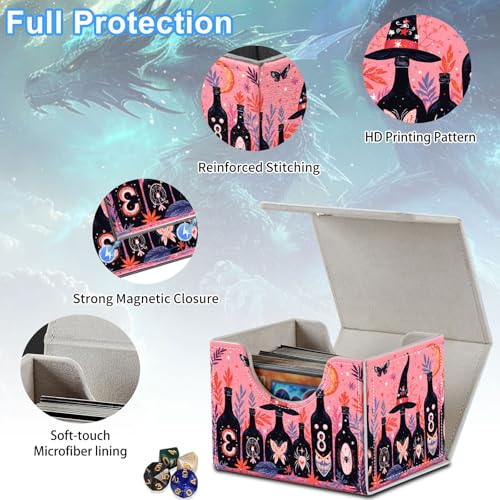 Halloween Bottles Deck Box for MTG Commander | Holds 100+ Double-Sleeved Cards | Strong Magnetic TCG Card Case for Collectible Games - color: Halloween Bottles