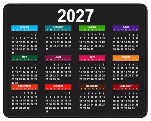 2027 Black Calendar Mouse Pad, Sewn Edge Anti Slip Rubber Office Mouse Pad | High Density Smooth Surface, Anti Slip Rubber Bottom Stable And Not Displaced, Exquisite Lock Edge Wear-Resistant And Durable - color: Black Calendar