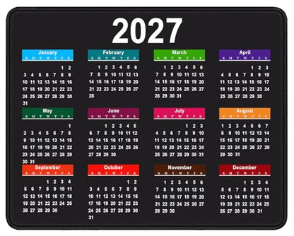 2027 Black Calendar Mouse Pad, Sewn Edge Anti Slip Rubber Office Mouse Pad | High Density Smooth Surface, Anti Slip Rubber Bottom Stable And Not Displaced, Exquisite Lock Edge Wear-Resistant And Durable - color: Black Calendar