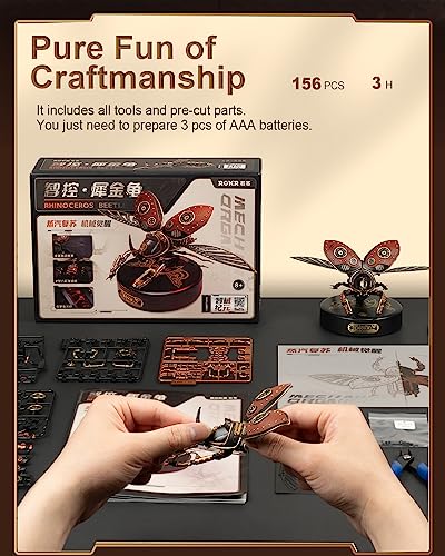 ROKR 3D Puzzles for Adults Electric Insect Metal Model Building Kit Desk Toys Hobby Kit for Adults Gift for Teens (Rhinoceros Beetle)