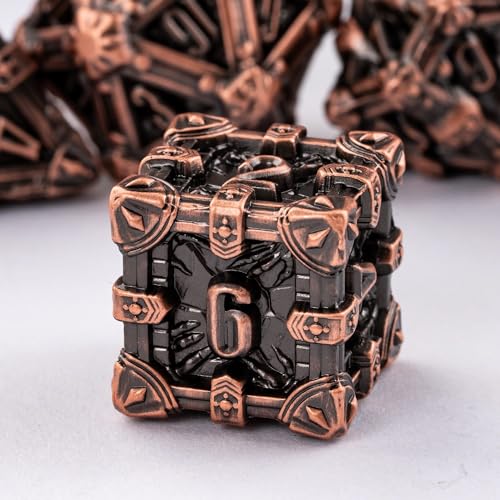 Metal Skull Dice Set with Skull Bag,7PCS Polyhedral Metal Dice Set for DND Role Playing Games(Ancient Red Copper) - color: Skull Ancient Red Copper