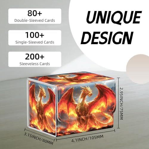 Trading Card Storage Box, Holds 100+ for MTG Cards, Premium PU Leather with Magnetic Closure, Golden Dragon Amid Flames Durable Deck Box for Magic the Gathering, Trading Card Games - color: Golden Dragon Amid Flames