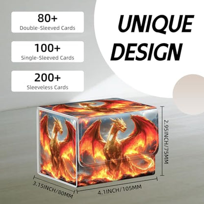 Trading Card Storage Box, Holds 100+ for MTG Cards, Premium PU Leather with Magnetic Closure, Golden Dragon Amid Flames Durable Deck Box for Magic the Gathering, Trading Card Games - color: Golden Dragon Amid Flames