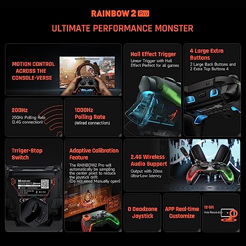 BIGBIG WON Wireless Controller, Rainbow 2 Pro PC Controllers Motion Aiming, Hall Triggers, ALPS Joystick, Custom Button, 3.5mm Audio Gaming Controller for PC Windows/Android/iOS/Switch Controllers - color: 5.Rainbow 2 Pro with Adapter