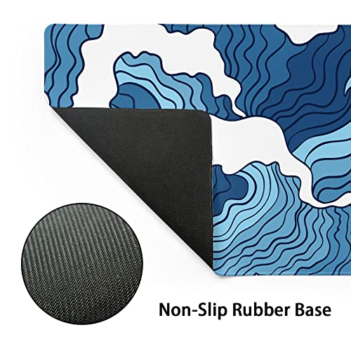 Japanese Blue and White Wave Gaming Mouse Pad XXL Anime Sea Texture Extended Large Desk Mat Big Mousepad Non-Slip Rubber Base Stitched Edge Long Mousepad for Desktop PC Computer Gamer, 35.4 x 15.7 in - color: Blue Wave, size: 15.7" x 35.4"