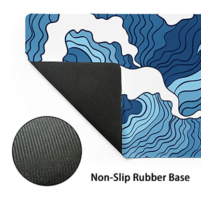 Japanese Blue and White Wave Gaming Mouse Pad XXL Anime Sea Texture Extended Large Desk Mat Big Mousepad Non-Slip Rubber Base Stitched Edge Long Mousepad for Desktop PC Computer Gamer, 35.4 x 15.7 in - color: Blue Wave, size: 15.7" x 35.4"