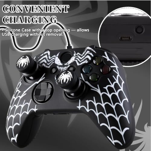 Spider Web Silicone Controller Skin Kit only for Xbox Series S/X | Anti-Slip Controller Case with 2 Thumb Grip Cover & 2 Elevated Base - color: White