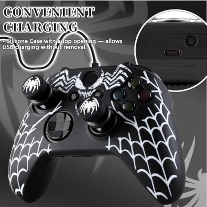 Spider Web Silicone Controller Skin Kit only for Xbox Series S/X | Anti-Slip Controller Case with 2 Thumb Grip Cover & 2 Elevated Base - color: White