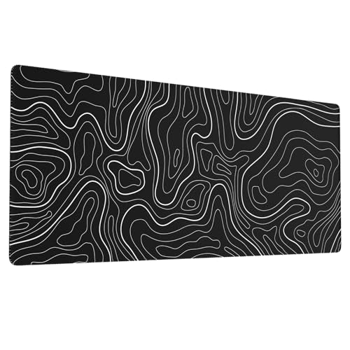 Ovenbird Large Gaming Mouse Pad with Stitched Edges, Topographic Map Topo Mousepad Gaming, Extended XL Large Mousepad with Anti-Slip Base, Cool Mouse Pads for Desk, 31.5 x 11.8 in, Black - color: Black Topo, size: Extended