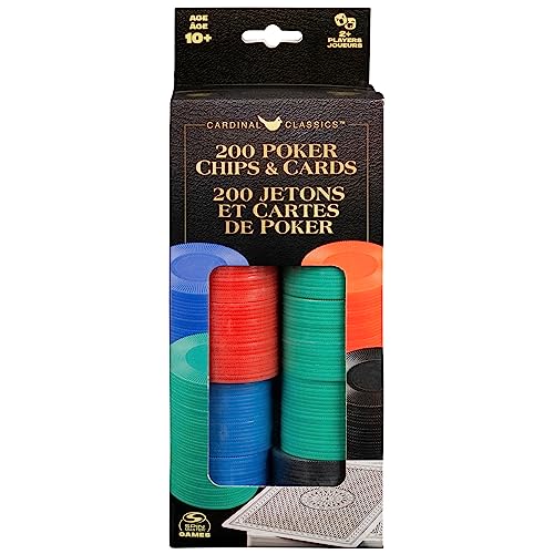 Spin Master Games Cardinal Classics, 200 Poker Chips Set Playing Cards Deck Dealer Button Texas Hold ‘Em Classic Casino Table Game, for Adults and Kids Ages 10 and up - style: 200 pcs Poker Chips with Playing Cards