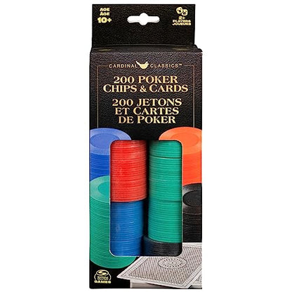 Spin Master Games Cardinal Classics, 200 Poker Chips Set Playing Cards Deck Dealer Button Texas Hold ‘Em Classic Casino Table Game, for Adults and Kids Ages 10 and up - style: 200 pcs Poker Chips with Playing Cards