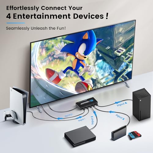 NEWCARE HDMI Switch 4 in 1 Out 4K@60Hz, 4x1 HDMI Splitter Switcher with IR Remote, 4 Port HDMI Selector Box Support HDMI2.0, Dolby Vision/Atmos, HDR10 for Switch, Xbox, PS5/4, Roku, Fire Stick