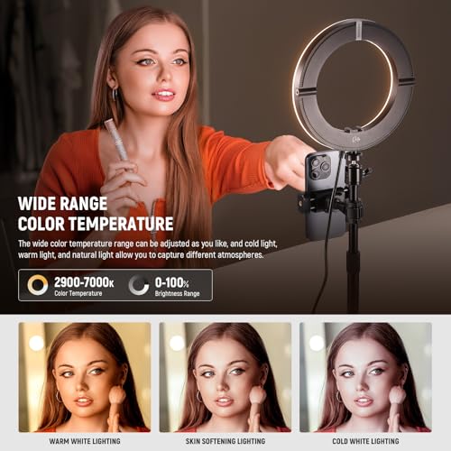 NEEWER 8" 18W High Power Desk Ring Light with Stand & Phone Holder, Circle Selfie Ringlight for iPhone Streaming Vlogging Recording, Video Conference Lighting Kit for Laptop Computer Zoom Call, RH8B