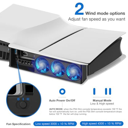 JUSPRO Cooling Fan for PS5 Slim, Upgraded Quiet Cooler Fan with LED Light for PS5 Slim Console Digital & Discs Edition - color: PS5 Slim fan