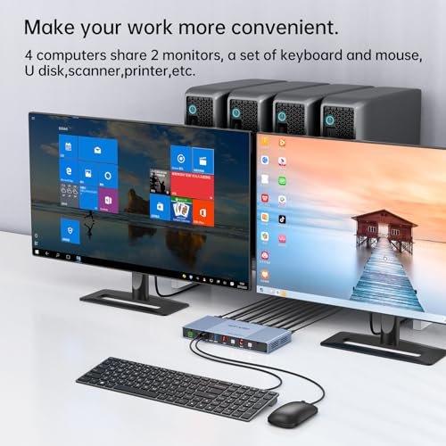 MT-VIKI Seamless 4x2 HDMI Matrix KVM Switch, HDMI+DP KVM Switch for 4 Computers 2 Monitors, 4K@60Hz/2K@144Hz, 3.5mm Audio Ouput, Support Mouse Switching+ Hotkey - style: 4 IN 2 OUT HDMI+DP IN