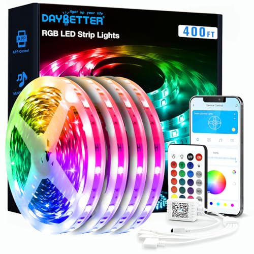 DAYBETTER LED Strip Lights 400ft (4 Rolls of 100ft), Color Changing Lights Strip for Bedroom, Desk, Indoor, Room Bedroom, Girl Boy Brithday Gifts RGB Decor with Remote and 24V Power Supply - size: 400FT