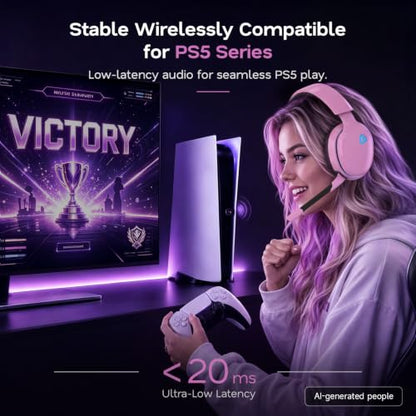 AOC 2.4GHz Wireless Gaming Headset for PS5, PS4, Switch, 45Hr, Blush Pink | Bluetooth 6.0 Gaming Headphones with Noise Canceling Mic, 7.1 Virtual Surround, Great for Fortnite & Call of Duty/FPS Gamers - color: Blush Pink
