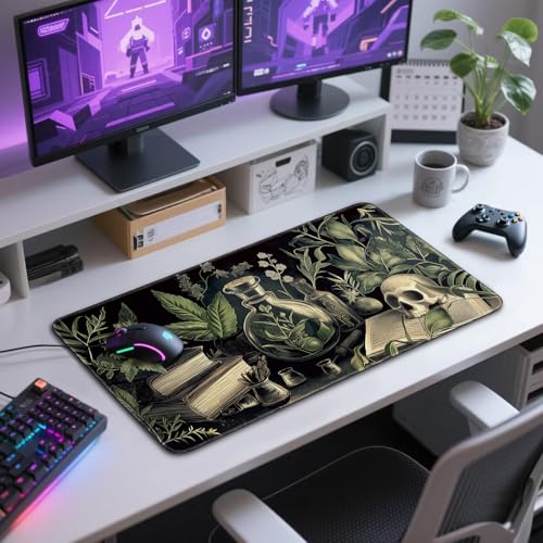 Gothic Dark Botanical Large Gaming Mouse Pad Desk Mat 31.5"x15.7" | Extended Mousepad, Non-Slip Rubber Base , Stitched Edges, for Computer/Laptop/Office/Home - color: Gothic Dark Botanical