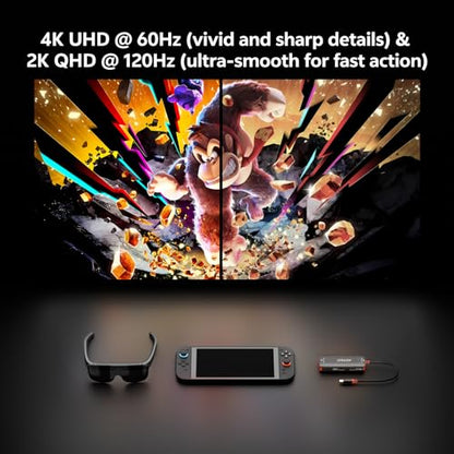 AR Glasses Adapter for Steam Deck/Switch 2/ROG Ally X, 4K@60Hz/2K@120Hz, 100W PD Charging, 10Gbps Data, No Dock Needed, for XREAL/Rokid, iPhone 17/16/15 Pro/iPad/Laptop, - color: Black & Orange