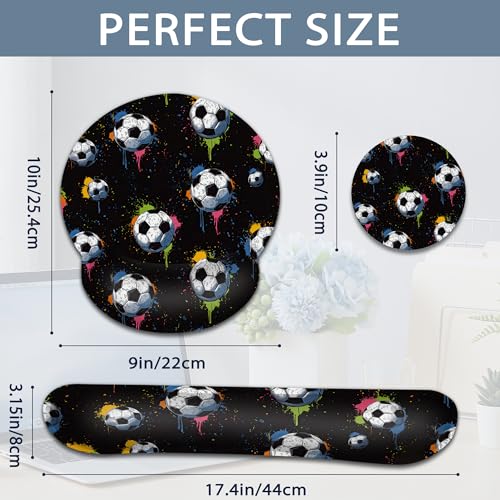 Soccer Keyboard Wrist Rest Pad Ergonomic Mouse Pad Set,3 in 1 Memory Foam Mouse Pad with Non Slip Base for Office and Home - color: Soccer