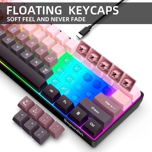 Snpurdiri 60% Wired Gaming Keyboard, 61 Keys RGB Backlit Ultra-Compact Small Gaming Keyboard, for PC/Mac Gamer, Typist, Travel, Easy to Carry on Business Trip (Pink-Black) - color: Gradient Pink and Black