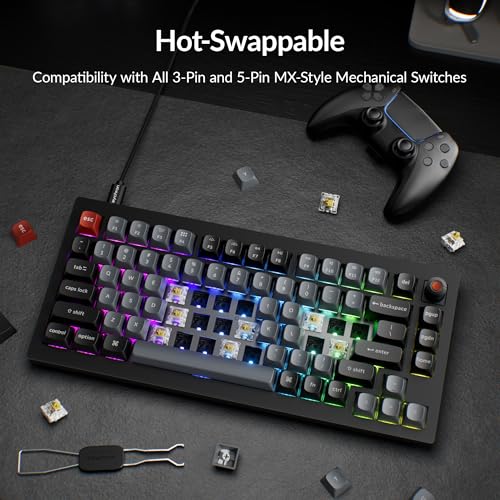 Keychron V1 8K Custom Mechanical Keyboard, 75% Wired Layout, Ultra-Low Latency 8000Hz, QMK Programmable, Hot-Swappable Banana Switches, RGB, for Gamers and Typists, Compatible with Mac/Windows/Linux - color: Keychron Banana Switch