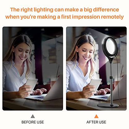 Video Conference Lighting Kit,Anozer Desk Ring Light for Computer Laptop Mac,Circle Face Lights with 3 Dimmable Color & 10 Brightness for Zoom Meeting Call,Live Streaming,Webcam Chat,Makeup