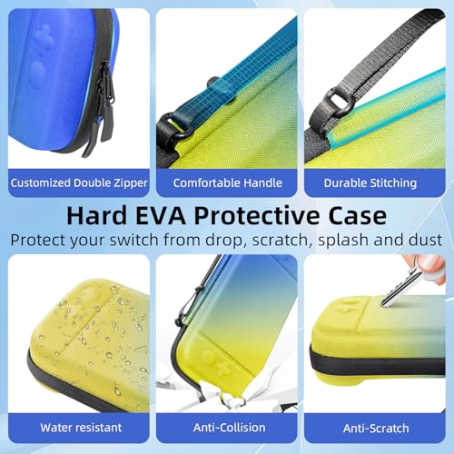 BRHE Switch 2 Carry Case Compatible with Nintendo Switch 2 Console,Large Capacity Switch 2 Case, Portable Hard Travel Bag for Switch 2 Console & Accessories, 30 Game Card Slots (Blue Yellow Gradient) - color: Blue Yellow Gradient