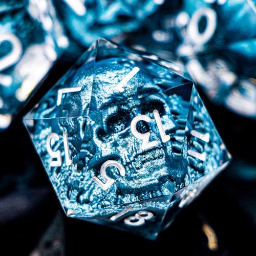 DND Skull Dice Set 7PCS Necromancer Polyhedral Dice for Dungeons Dragons RPG Role Playing Game, Resin Sharp Edged D and D Dice with Gift Box D6 D8 D10 D12 D20 (Navy Blue) - color: Navy Blue&silver