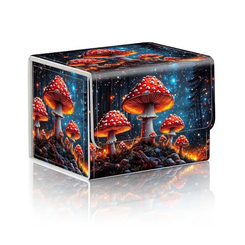 Trading Card Storage Box, Holds 100+ for MTG Cards, PU Leather with Magnetic Closure, Glowing Red Mushrooms in Night Forest Durable Deck Box for Magic the Gathering, Trading Card Games - color: Glowing Red Mushrooms in Night Forest