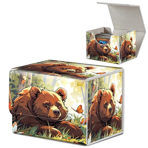 Card Deck Box for MTG, Microfiber Lining and Waterproof PU Leather Large Size Card Box, Fit 100+ Single Sleeved Cards, Strong Magnet Collectible Card Storage Box Fit TCG Fit MTG, Cute Bears - color: Cute Bears