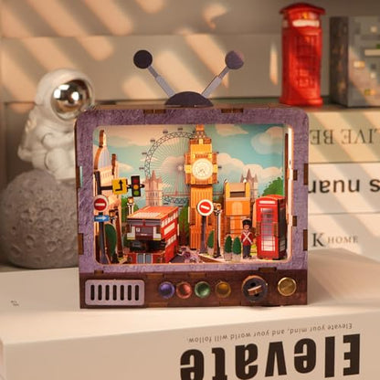 London Streets 3D Wooden Puzzle with LED Lights, DIY Craft Model Kit for Adults & Kids, Fun & Educational Building Set and Creative Home Decor Gift - style: London Streets