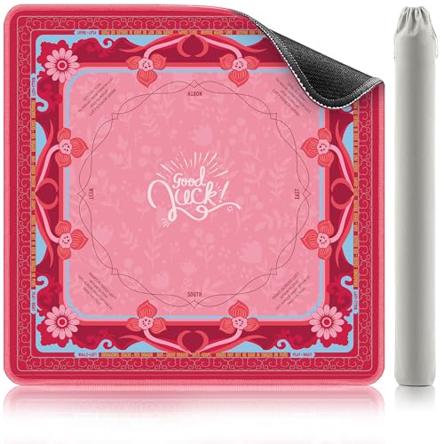 KUNTE Mahjong Mat, Red, 32"x32" | Non-Slip, Quiet, Waterproof, Foldable, For American Mahjong - color: Red
