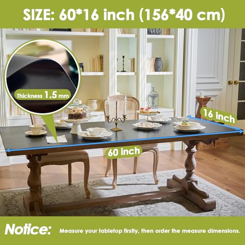Black Table Cover Protector 60x16 Inch, 1.5mm Thick Heavy Duty PVC Table Pad, Waterproof Desk Mat & Dining Tablecloth, Cut to Fit Protector for Kitchen, Office Desk & Game Night Watch Soccer Party - size: 60" x 16" (Rectangular)