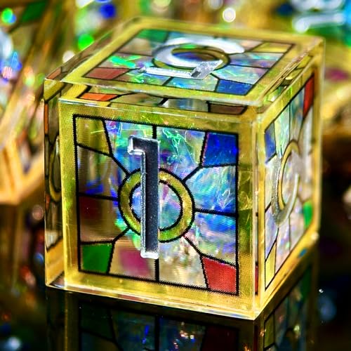 HAOMEJA Double Layered Resin Dice Set 7pcs/ Stained Glass Effect & Gold Numbers/Sharp Edged Polyhedral Dice/Apply to D&D/DND/Role Playing Game/RPG/Party Gift (Yellow Sky) - color: 1 Yellow Sky