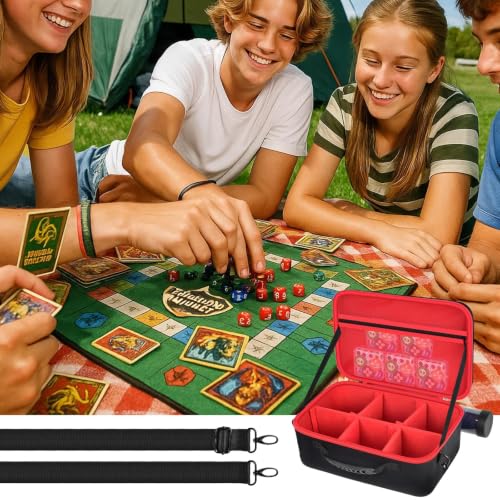 casmilee Deck Box Carrying Case for MTG/TCG Cards with Playmat Straps | 6 Adjustable Dividers, Mesh Pocket, Shoulder Strap, Holds Deck Boxes, Dice and Playmat, Case Only - color: Red